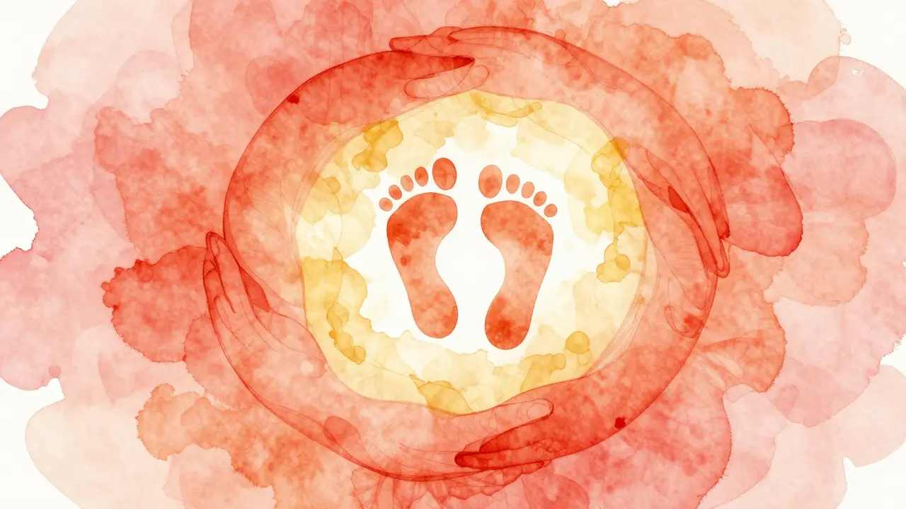 Abstraktní ilustrace rodičovské lásky a pouta s teplými barvami