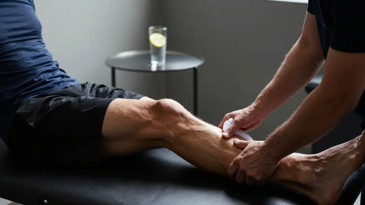 Sportovec podstupující vakuoterapii svalů pro rychlejší regeneraci po zátůži.