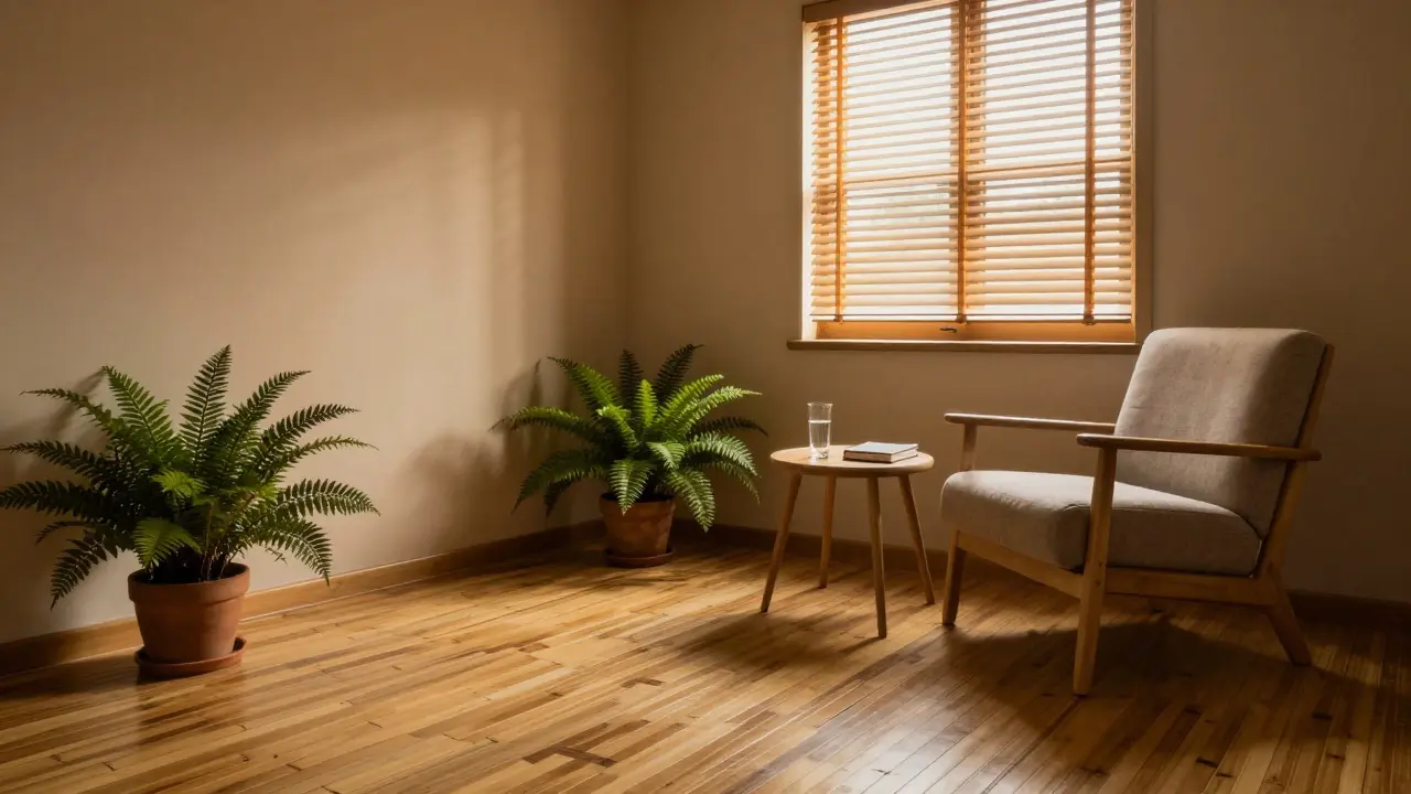 Tichý wellness pokoj s přirozeným světlem po dokončení terapie