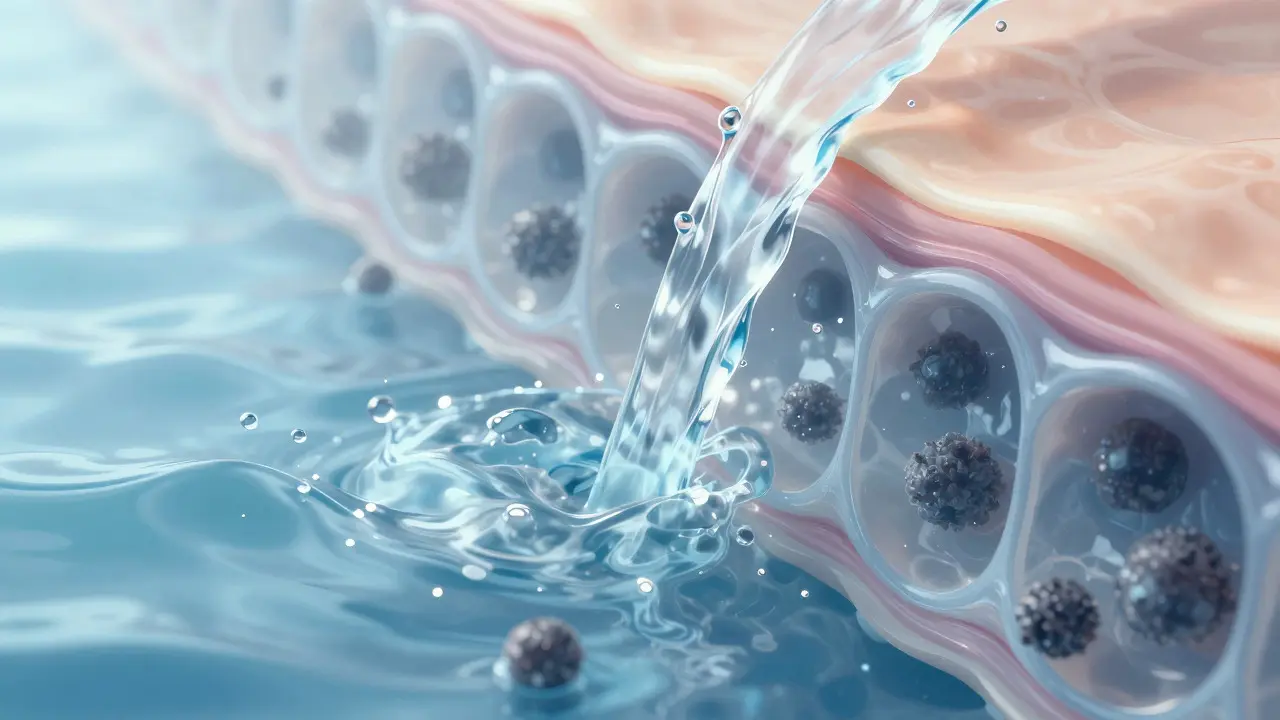 Abstraktní zobrazení hydratace a odstraňování toxinů z tkání