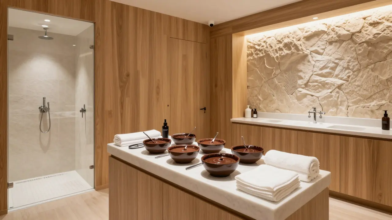 Interiér luxusního wellness studia vybaveného pro čokoládovou masáž